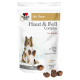 Beutel 'Doppelherz Haut & Fell Complex für Hunde' — Haut- und Fell-Kautabletten, zwei Hunde abgebildet und herzförmige Kautabletten, '60 Chews'.