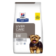 Hill's Prescription Diet Leberpflege Hundefuttertüte mit einem kleinen Hund auf der Vorderseite, beschriftet mit "LIVER CARE" und "1/d", mit einer Zufriedenheitsgarantie.