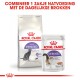 Royal Canin kattenvoer verpakking met Regular Sterilised droge voer zak en 85g Sterilised natvoer zakje, ter promotie van combinatievoeding.