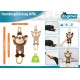 Hundespielzeug mit einem plüschigen Affen-Design und einem bunten Seil, Maße 18 cm (7 Zoll) und 200 g, dargestellt mit einem spielenden Hund.
