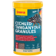 Nourriture pour poissons Sera Granured Nature pour cichlidés dans un contenant de 565g, avec une illustration colorée de cichlidés et des étiquettes multilingues.