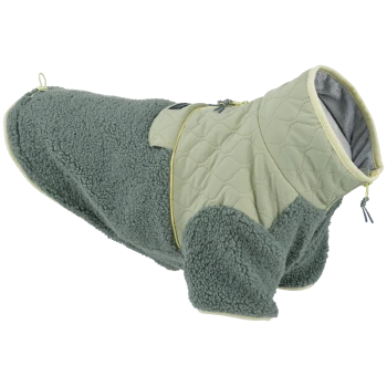 Manteau matelassé pour chien couleur vert sauge avec corps en sherpa doux, col montant et cordons de serrage réglables