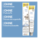 GimCat Kitten Paste Tube und Verpackung (ab 6 Wochen). Linkes Panel zeigt deutsche "OHNE"-Angaben: kein Zucker, keine Farbstoffe, keine Konservierungsstoffe, keine Aromen.