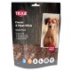 Paquet de collations TRIXIE Premio 4 Meat Minis pour chiens, avec de petits cubes de viande et des icônes indiquant sans gluten et sans sucre ajouté.