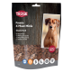 Snack-Pack von TRIXIE Premio 4 Fleischminis für Hunde, mit kleinen Fleischwürfeln und Symbolen, die glutenfrei und ohne Zuckerzusatz anzeigen.