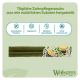 Grüner Whimzees-Zahnpflegestick mit Zutatenmotiv; deutsche Schlagzeile "Tägliche Zahnpflegesnacks..." und Symbole: getreidefrei, vegetarisch, zuckerfrei.