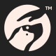 Rundes Logo: Zwei Hände formen die Silhouette eines Hundegesichts innerhalb eines hellen Kreises auf dunklem Hintergrund; 'TM' oben rechts.