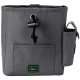 Graue Leckerlitasche für Haustiere mit Kordelzugverschluss, Fronttasche und Seitentasche, mit grünem und gelbem 'HUNTER'-Logo.