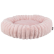 Weiches rosa Haustierbett mit einem plüschigen, runden Design und einem erhöhten, gepolsterten Rand für Komfort.