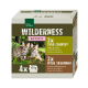 Packung Katzenfutter mit der Aufschrift "Wilderness Kitten", die zwei Kätzchen vor einem grasigen Hintergrund zeigt; enthält Geschmäcker: Huhn & Lachs, Lamm & Wildschwein.
