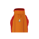 Eine leuchtend orange-rote Hundejacke mit hohem Kragen und einem Ruffwear-Logo auf der Vorderseite.