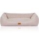Hundebett Emma aus Velours mit feinem Handwebcharakter in Pastellfarben beige XXL