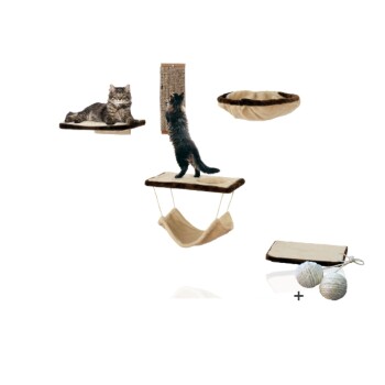 Katzen-Kletterwand Katzenmöbel für die Wand 6-tlg in beige mit Gratis-Spielballset