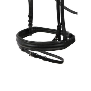 Schwarzes Leder-Haustiergeschirr mit verstellbaren Riemen und Schnallenverschluss, entworfen für Komfort und Kontrolle beim Spazierengehen.