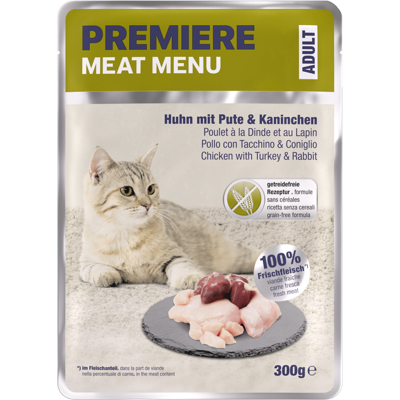 PREMIERE Meat Menu Nassfutter Katze, Adult, Huhn, Pute und Kaninchen 6x300 g