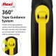 Flexi retractable dog leash featuring a 360° tape guidance system, with a yellow tape and black handle, promoting smooth extension.