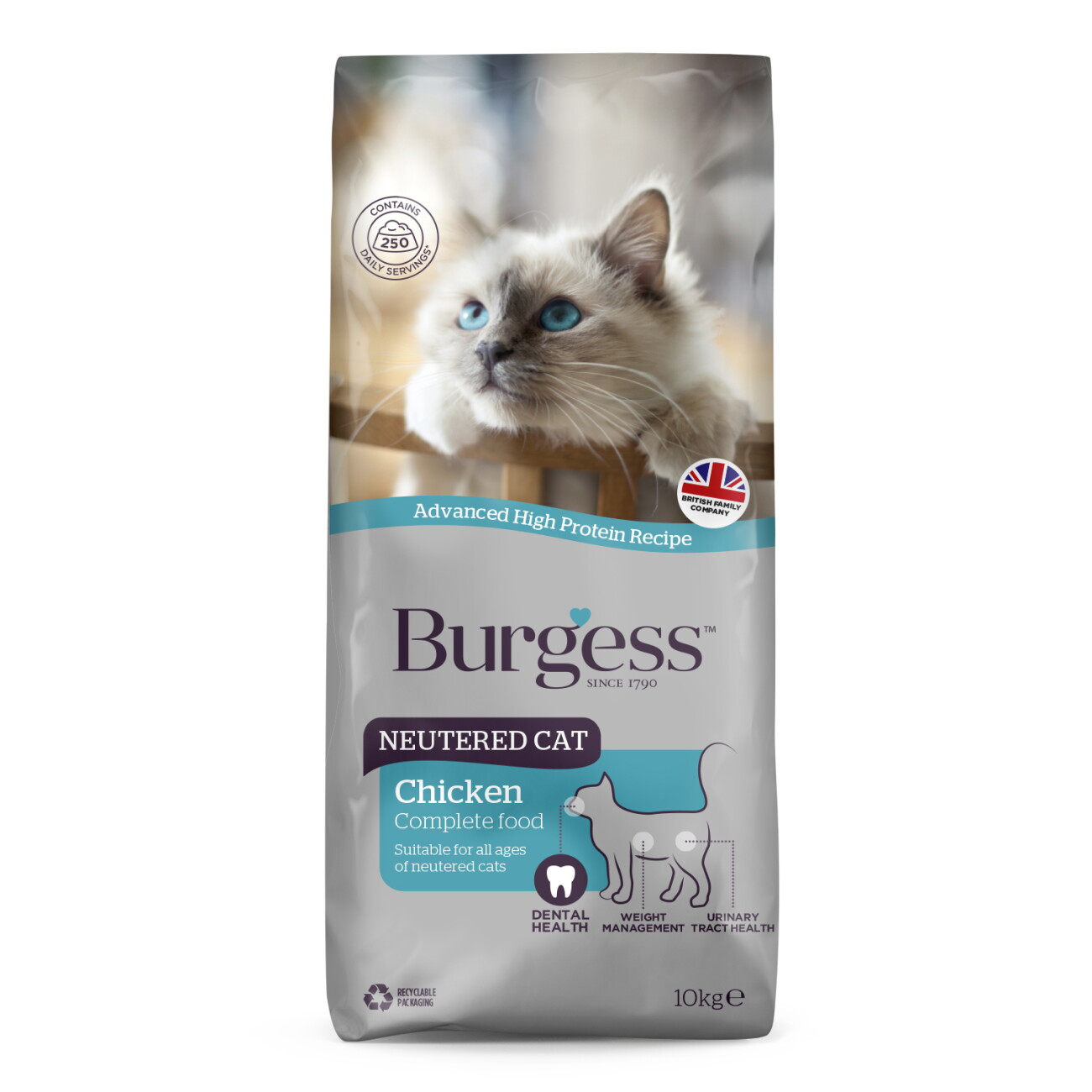 Burgess Pet Care Neutered Cat Chicken – Trockenfutter für kastrierte Katzen mit Huhn 10KG