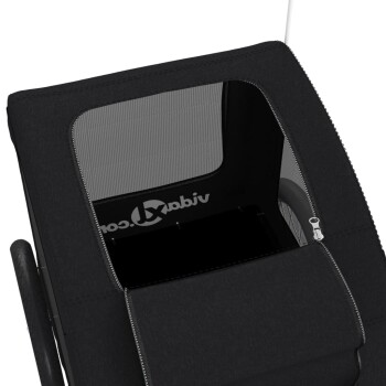 Schwarzer Haustierwagen mit einem Netzfenster und Reißverschluss, mit dem Logo "vidaxl.com" sichtbar im Inneren.