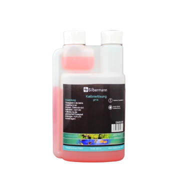 Flasche mit Silbermann Kalibrierlösung pH 4, 250 ml, mit pinker Flüssigkeit und deutschen Gebrauchsanweisungen auf dem Etikett.