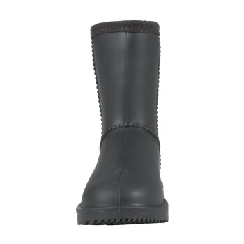 Schwarze wasserdichte Tierstiefel mit einer strukturierten Sohle und einer genähten oberen Kante, entworfen für den Außeneinsatz.