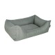 Graues Haustierbett mit erhöhten Seiten und einem weichen Kissen, ideal für kleine bis mittelgroße Haustiere.