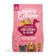 Sac de nourriture pour chien de "Edgard Cooper" étiqueté "Fabelhafte Freilaufente & Huhn," avec des illustrations de canard, poulet, citrouille et banane.