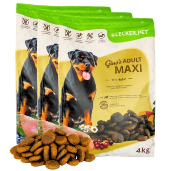 Lecker.Pet Gino's Adult Maxi mit Huhn Hundefutter Trockenfutter Vollnahrung 12 kg