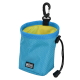Blaue, hexagonal gemusterte Leckerli-Tasche für Haustiere mit gelbem Innenraum, mit einem Clip und einem Kordelzugverschluss, beschriftet mit "AniOne."