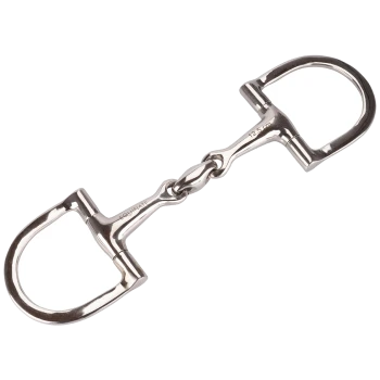 Ein glänzendes Edelstahl-Pferdegebiss mit einer Messung von 12,5 cm, mit einem doppelt gelenkigen Design und glatten Kanten.