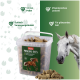 Plastikbehälter mit Panto Mineral-Bits Pferdeergänzungen mit Pellets, Pferdebild und deutschem Text über Vorteile.