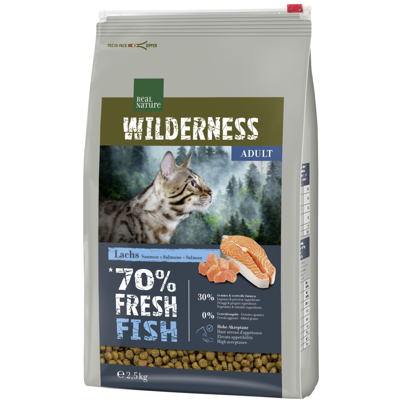 REAL NATURE WILDERNESS Trockenfutter Katze, Adult, Fresh Fish, Lachs 2,5 kg