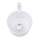 Weiße Haustier-Wasserfontäne mit einer Pumpe und einem Netzschalter, mit einem kreisförmigen Becken-Design und einem zentralen Wasserkreislaufsystem.