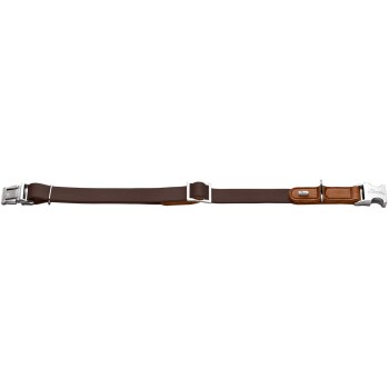 Braunes verstellbares Hundehalsband mit hellbraunen Lederakzenten und silberner Metallschnalle und -verschluss mit Gravur HUNTER.