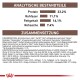 Nährwertinformationen für Haustierfutter, die Zutaten und analytische Komponenten detailliert: Protein 23,2%, Fett 16,1%, Faser 11,1%, Asche 7,4%.
