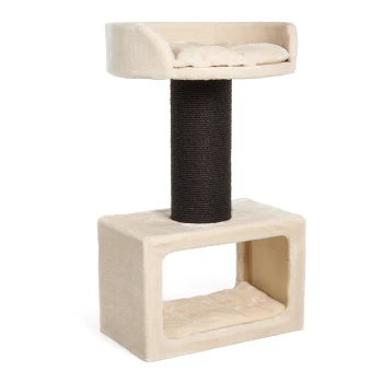 Kratzbaum Carleton beige Katzenbaum mit einer plüschigen oberen Plattform und einem Kratzbaum, der einen gemütlichen Rückzugsort und weiche Bettwäsche in Cremefarbe bietet.