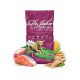 Dr. John hypoallergen Hundefutter mit Ente und Lachs, 12,5 kg Tasche, mit einer Hundillustration, mit 24% Protein und 10,5% Fett.