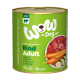 Dose "WOW Dog" Rindfleisch-Hundefutter auf grünem Hintergrund, zeigt Fleisch und Gemüse, gekennzeichnet mit "71% Fleisch" und "0% Körner & Gluten."