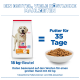 Hill's Science Plan 18-kg-Hundefuttersack neben einer Futterschale; deutscher Text 'Futter für 35 Tage' und '18 kg‑Beutel'.