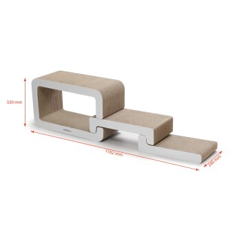 Moderner beiger und weißer Kratzbaum für Katzen mit drei Ebenen, Maße 330 mm Höhe, 1162 mm Länge, 240 mm Breite, Marke PETRhein.