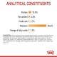 Analytical constituents chart showing protein 10.0%, fat 4.0%, crude ash 1.7%, moisture 82.2%, and omega-6 fatty acids 1.2%.