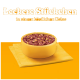 Schüssel mit Tiernahrung mit Stücken in Gelee, auf einer gelben Serviette, mit dem Text "Leckere Stückchen in einem köstlichen Gelee" darüber.