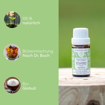 Flasche "Einsamkeit" Blütenessenz von Wolfsbacher Natur, 100% natürlich, geeignet für Hunde und Katzen.