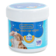 Behälter mit Nobleza Tear Stain Eye Wipes für Haustiere, mit einem Hund, der gereinigt wird. Enthält 120 Tücher, alkoholfrei, ohne Duftstoffe.