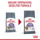 Vergelijking van Royal Canin Appetite Control kattenvoer verpakking: nieuw ontwerp aan de rechterkant benadrukt 90% effectiviteit.