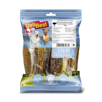DeliBest Straußenfleischsticks für Hunde, 200g Packung, mit hohem Proteinanteil (83,9 %), niedrigem Fettgehalt (3,9 %), glutenfrei und 100 % natürlich.