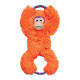 Jouet pour chien en peluche singe orange et hirsute avec visage à accents violets et poignées en corde torsadée en haut et en bas