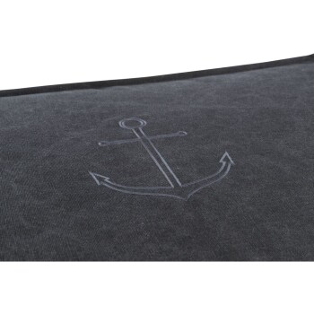 Dunkelgraues Haustierbett mit einem subtilen Ankerdesign, das auf der Oberfläche eingeprägt ist.