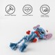 Blue and purple Stitch plush dog toy with rope body, labeled resistant, healthy, and dental hygiene benefits.