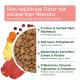 Ein Haufen brauner, dreieckiger Tierfutterkibble auf einem weißen Hintergrund.