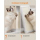 Ragdoll-Katze auf beigem Kratzpfosten und schrägem Kratzbrett. Sichtbarer Text: 'Endloser Kratzspaß'; '2 Kratzsäulen'; '1 Kratzbrett'